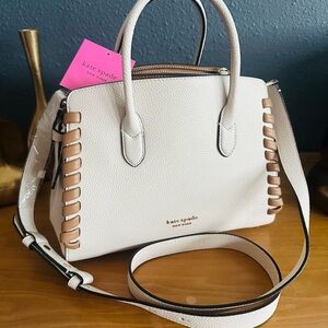 NWT Kate Spade Cream and Tan Satchel with Structured Design & Woven Accents